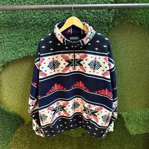 Vintage Snowflake Winter Abstract Striped 1/4  Zip-up Fleece